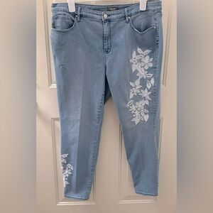 Embroidered Denim Jeans 20W Martha Stewart light blue
